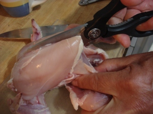 Kitchen scissors make splitting these birds easy work! 