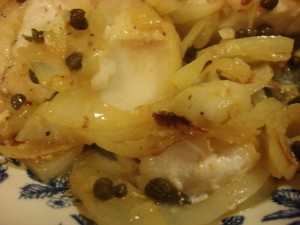 Gotta love big flake fish - Cod with Capers and Onions